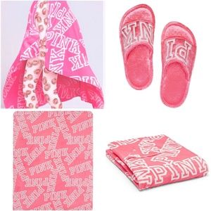 PINK 2-pc Cozy Plush Blanket & Mathching Slippers